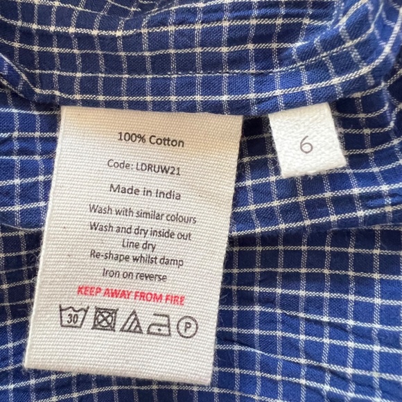 TOAST  Blue Windowpane Check Cotton Midi Dress - 6 - Picture 6 of 10